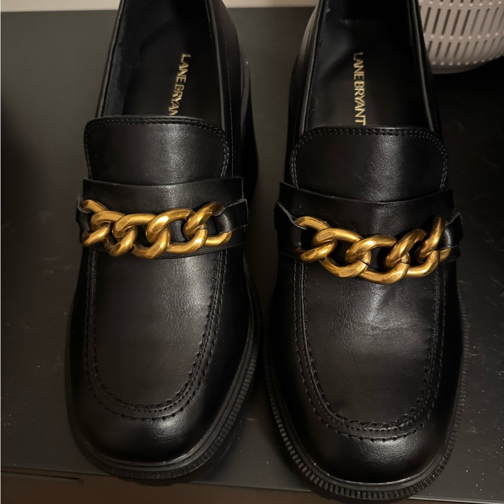 Lane Bryant Black Heels with Gold Chain Detail